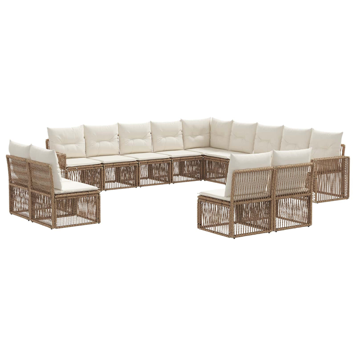 vidaXL Tuinbank Set 14 pcs Zwart en Crème Wit poly rattan