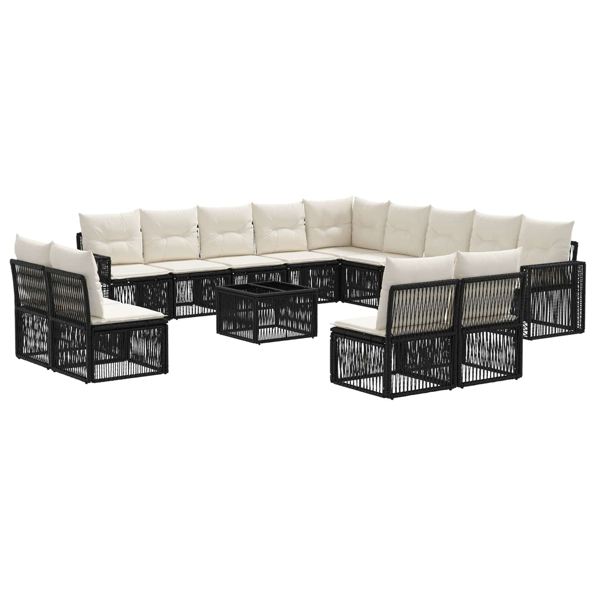 vidaXL Tuinbank Set 14 pcs Zwart en Crème Wit poly rattan