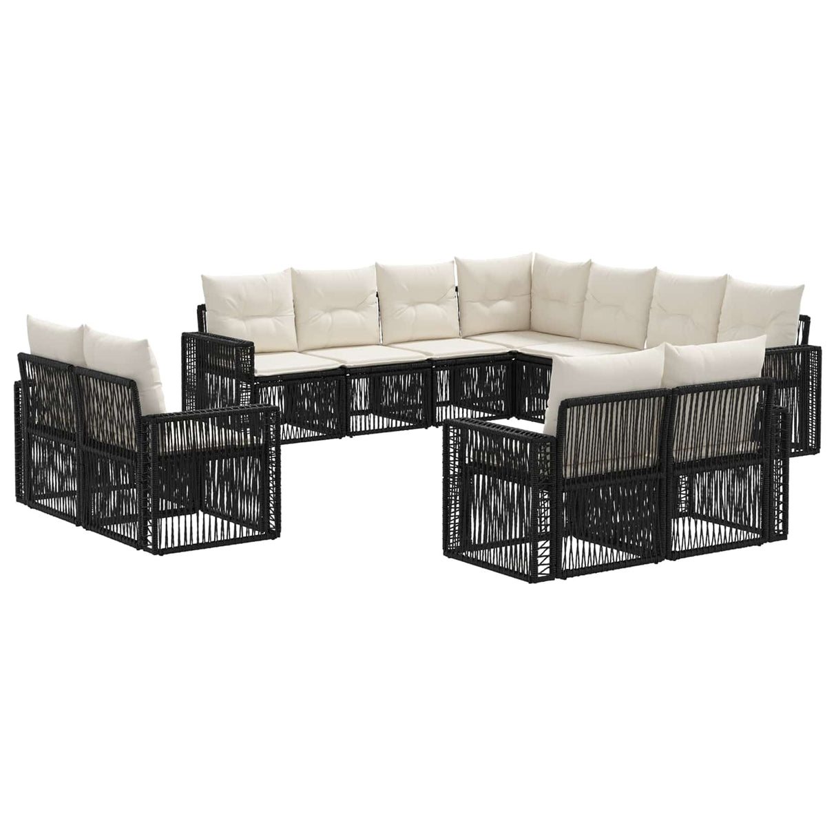 vidaXL Tuinbank Set 12 pcs Zwart en Crème Wit poly rattan