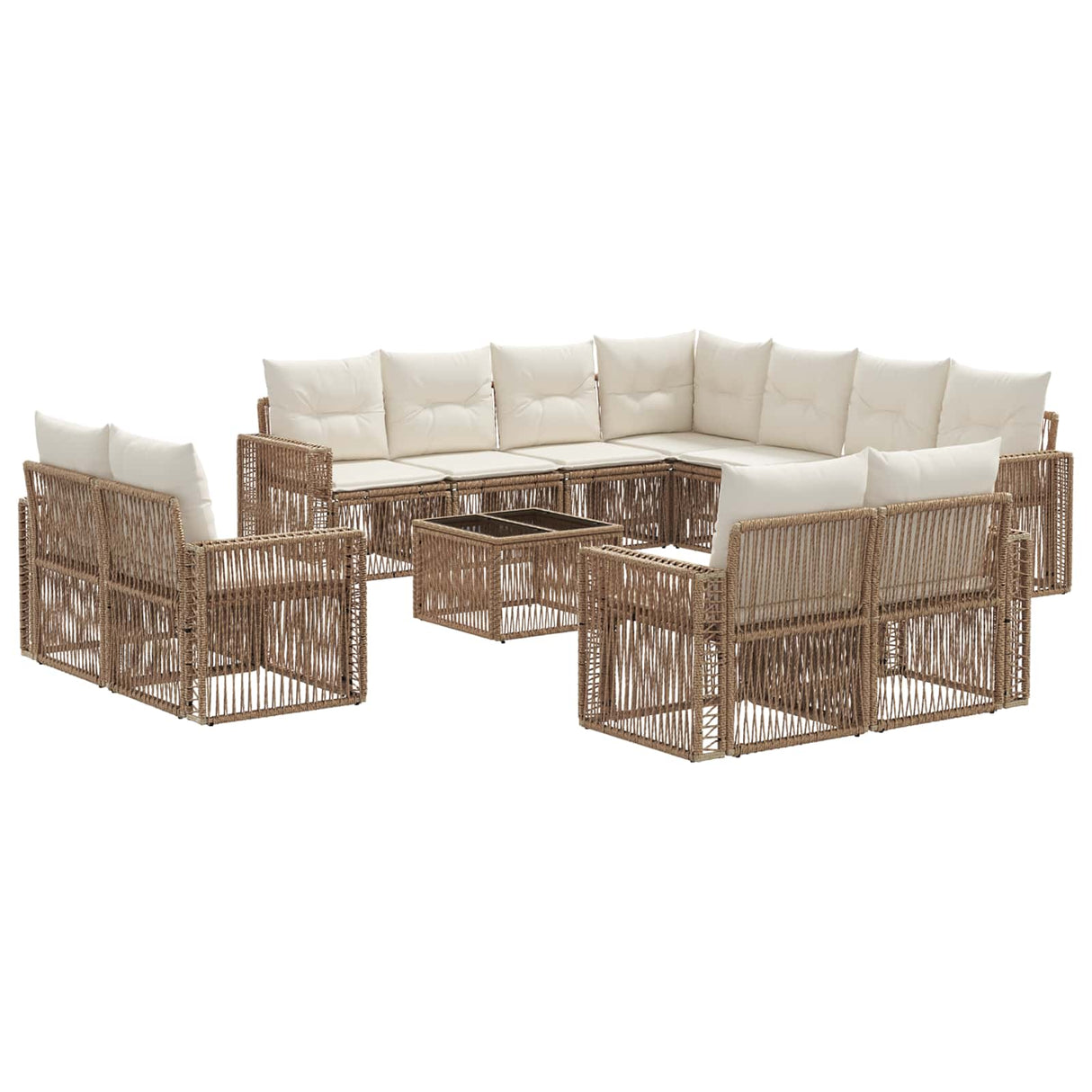 vidaXL Tuinbank Set 12 pcs Zwart en Crème Wit poly rattan