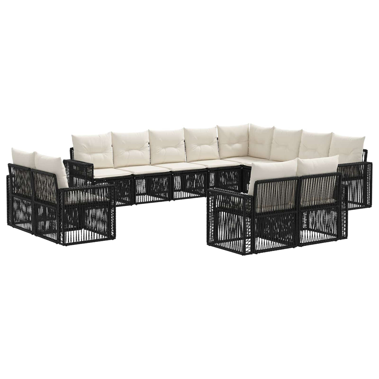vidaXL Tuinbank Set 13 pcs Zwart en Crème Wit poly rattan