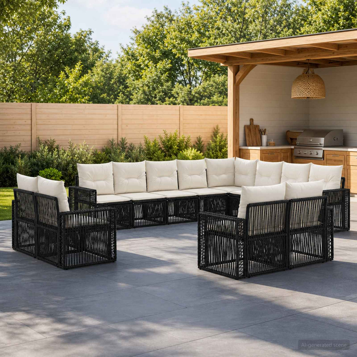 vidaXL Tuinbank Set 13 pcs Zwart en Crème Wit poly rattan