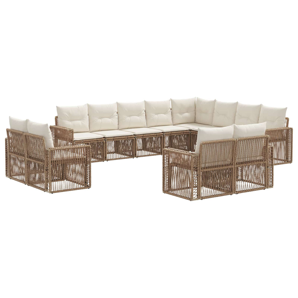 vidaXL Tuinbank Set 13 pcs Zwart en Crème Wit poly rattan