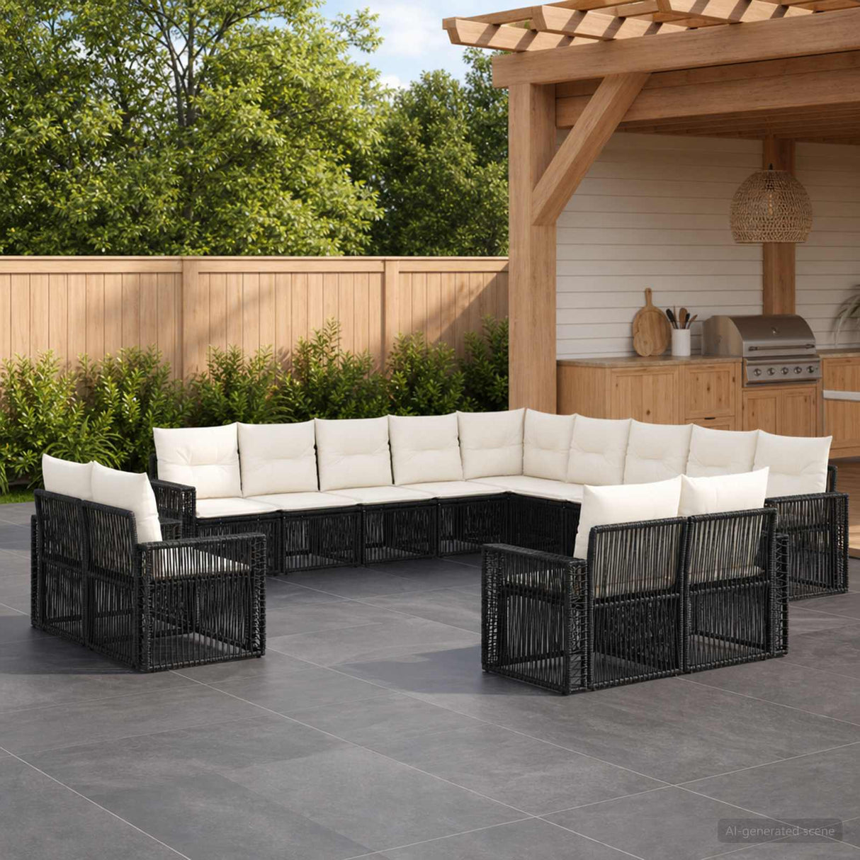 vidaXL Garden Lounge Set 14 Pieces Black and Cream White Poly Rattan