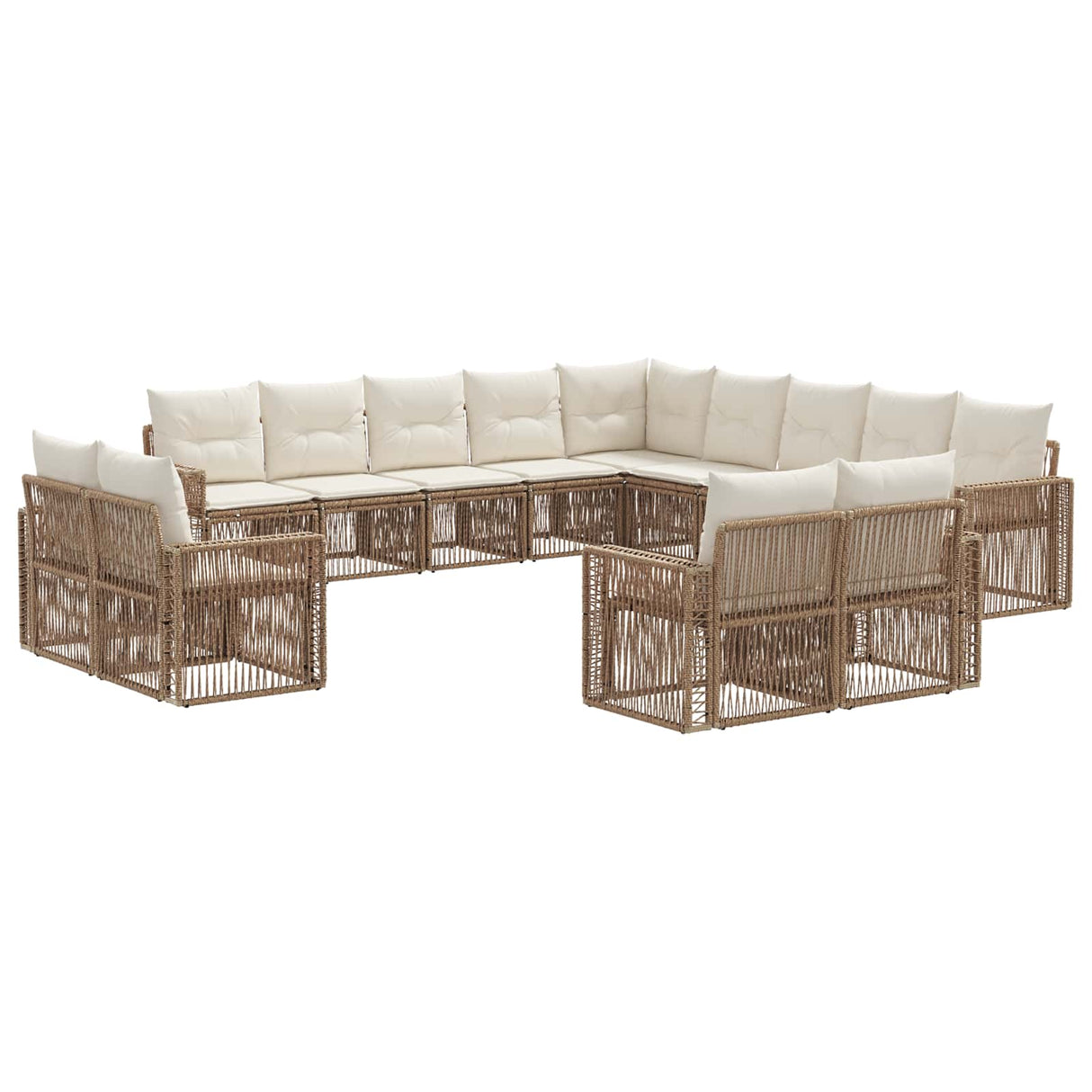 vidaXL Garden Lounge Set 14 Pieces Black and Cream White Poly Rattan