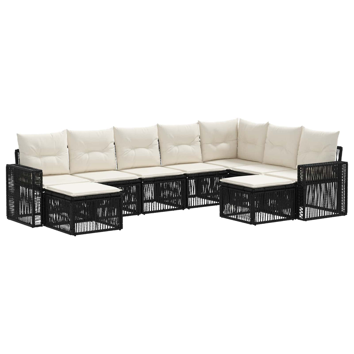 vidaXL Tuinbank Set 10 pcs Zwart en Crème Wit poly rattan