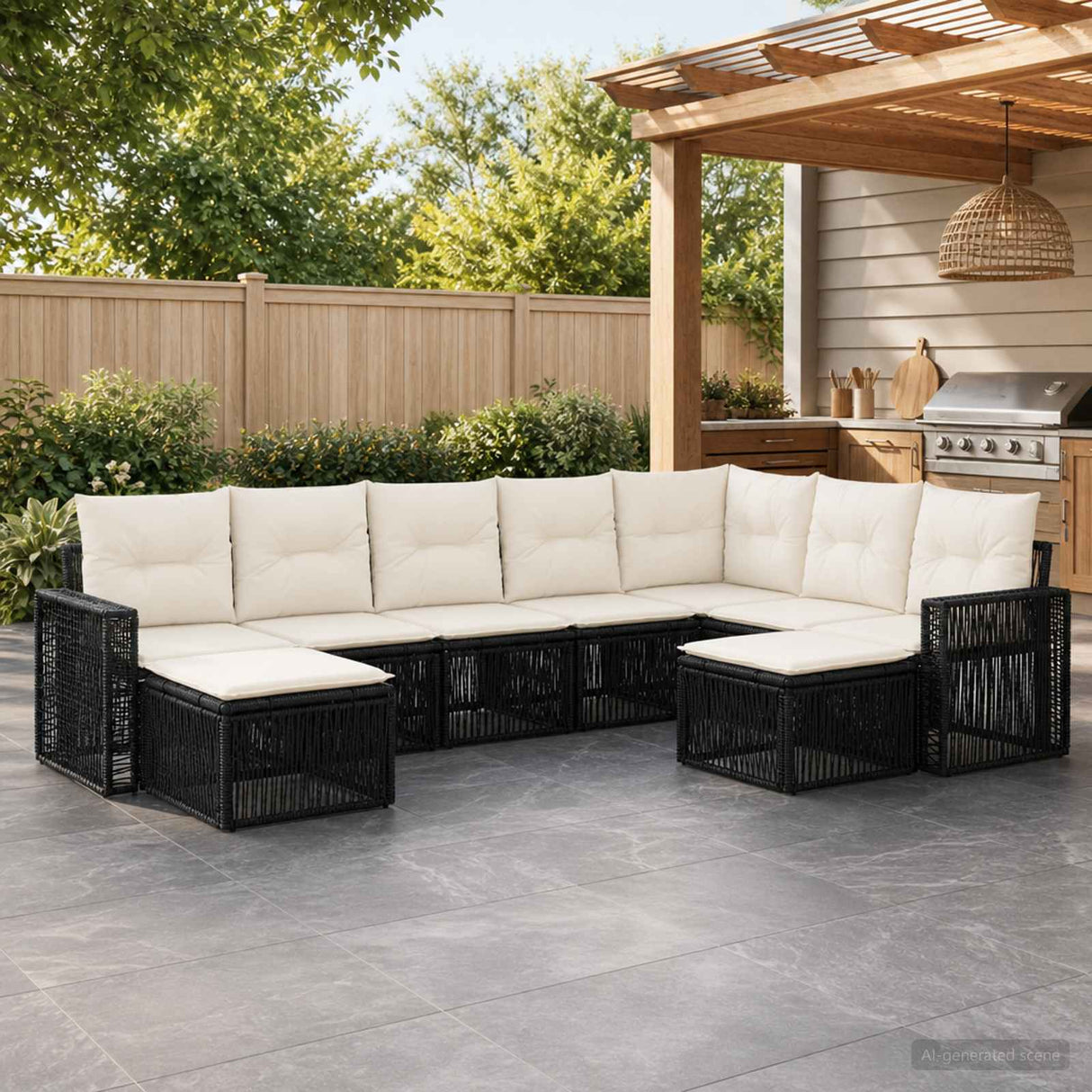 vidaXL Tuinbank Set 10 pcs Zwart en Crème Wit poly rattan
