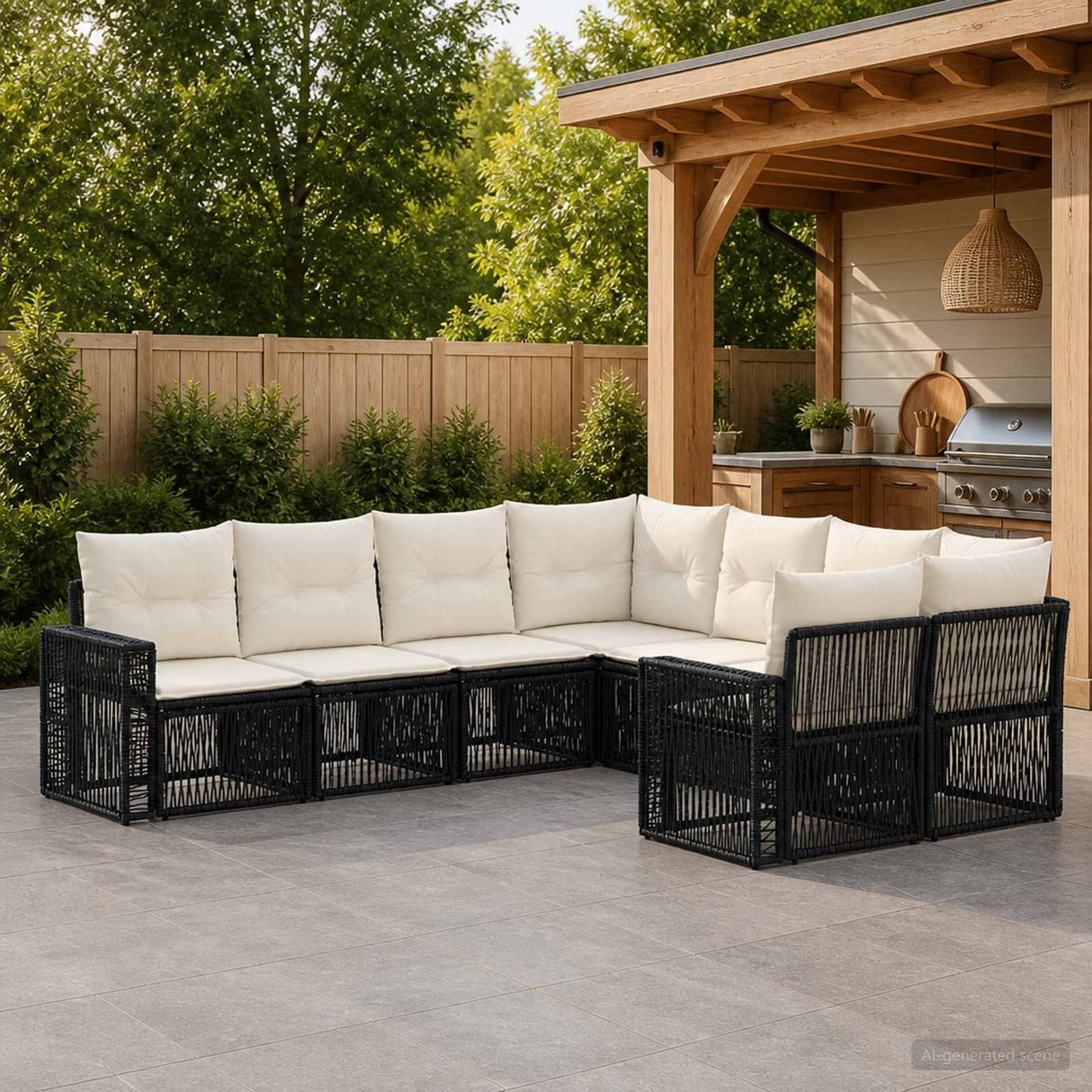vidaXL Tuinbank Set 8 st 8-Aantal zitplaatsen Zwart en Crème Wit