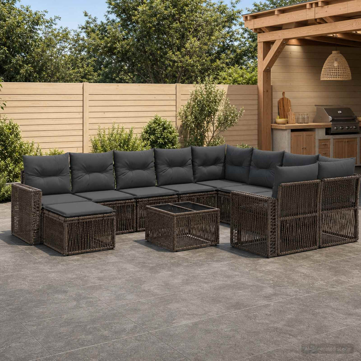 vidaXL Tuinbank Set 11 st Zwart poly rattan