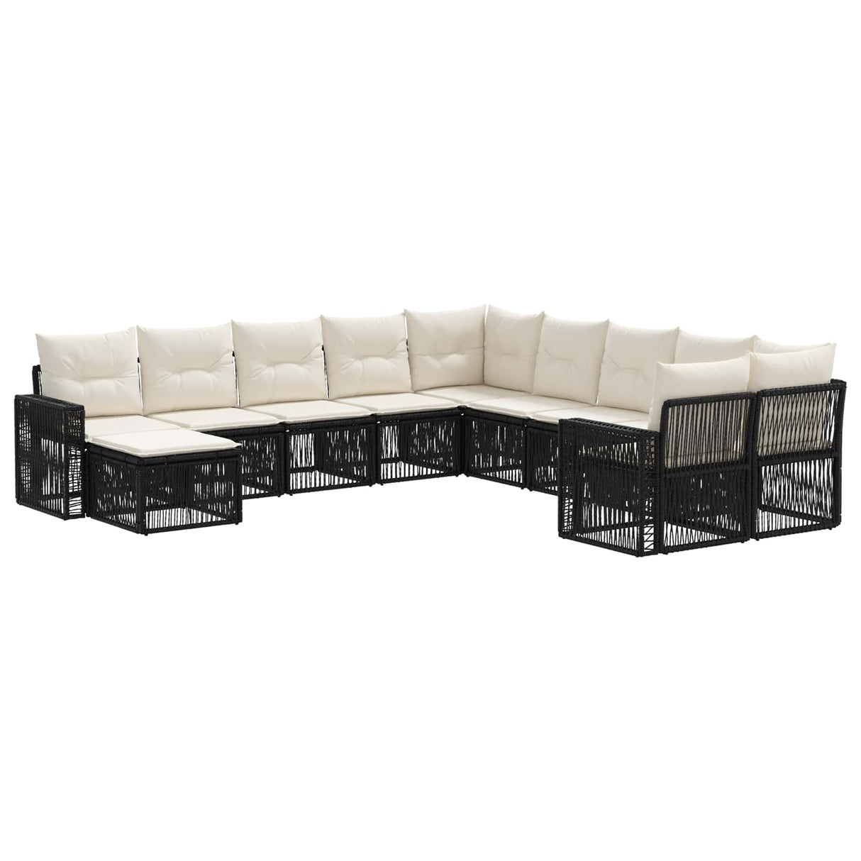 vidaXL Tuinbank Set 12 pcs Zwart en Crème Wit poly rattan