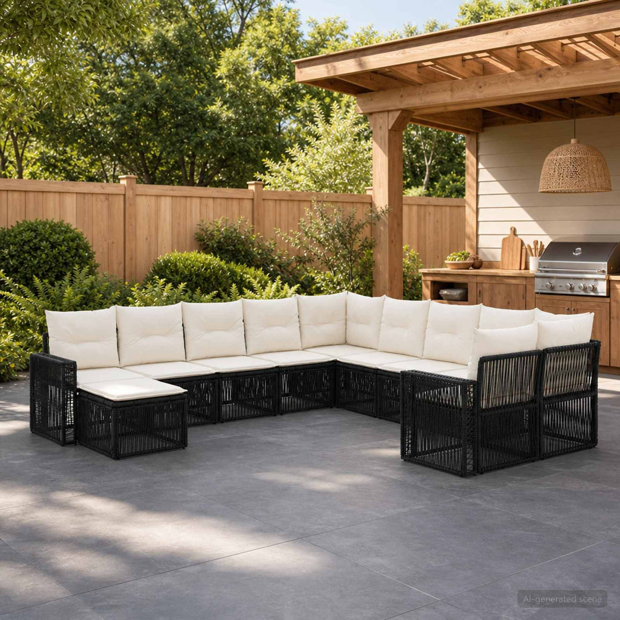 vidaXL Tuinbank Set 12 pcs Zwart en Crème Wit poly rattan