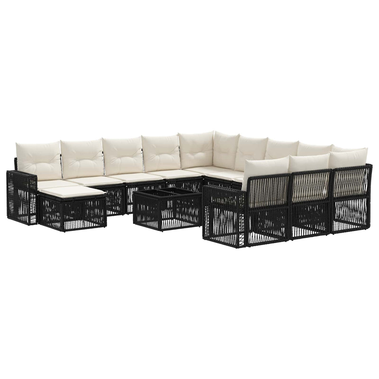 vidaXL Tuinbank Set 13 pcs Zwart en Crème Wit poly rattan