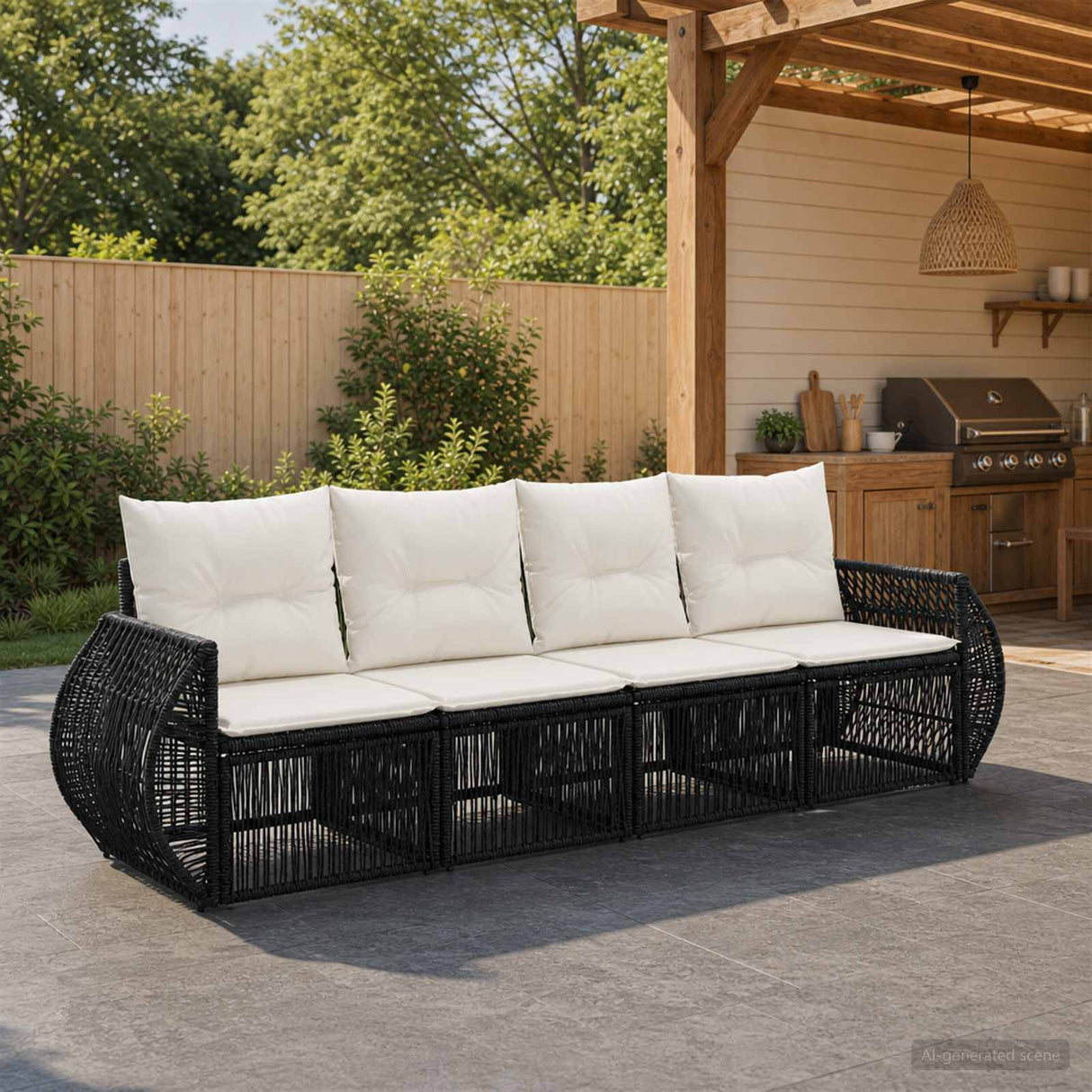 vidaXL Tuinbank Set 5 pcs Zwart en Crème Wit poly rattan