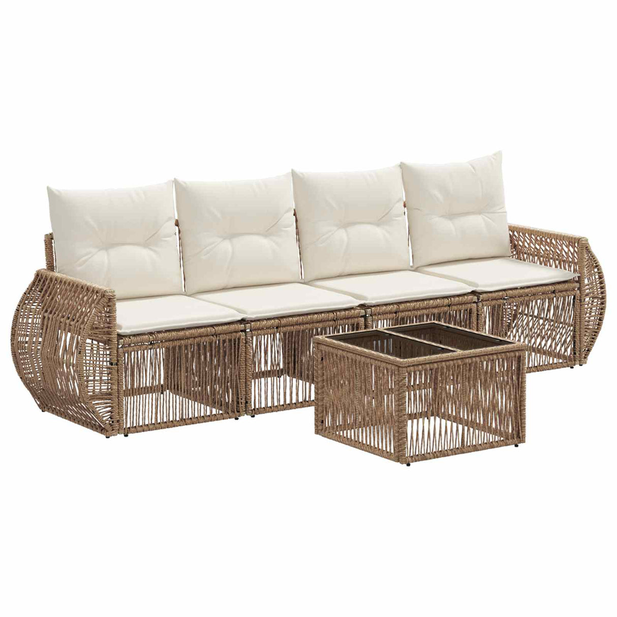 vidaXL Tuinbank Set 5 pcs Zwart en Crème Wit poly rattan
