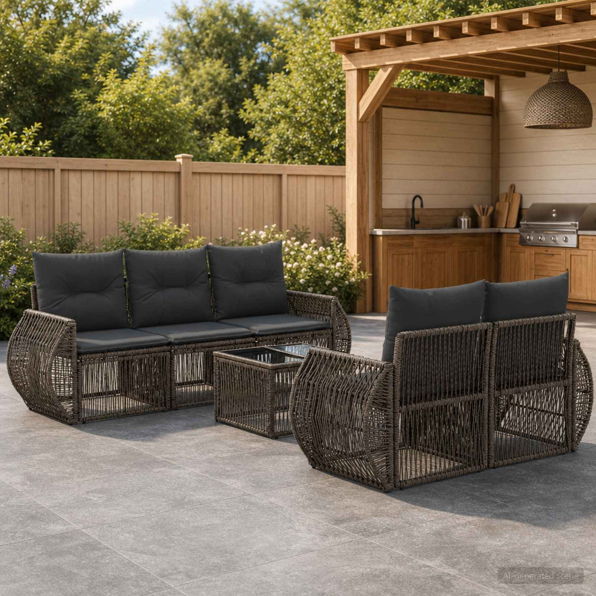 vidaXL Tuinbank Set 6 st Zwart poly rattan