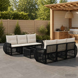 vidaXL Tuinbank Set 7 st Zwart poly rattan