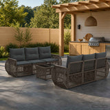 vidaXL Tuinbank Set 7 st Zwart poly rattan