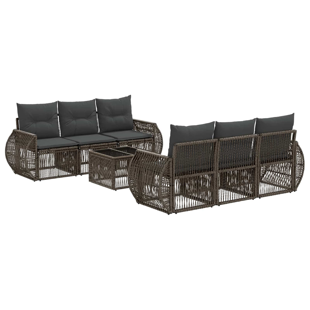 vidaXL Tuinbank Set 7 st Zwart poly rattan