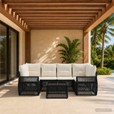 vidaXL Tuinbank Set 7 st Zwart poly rattan