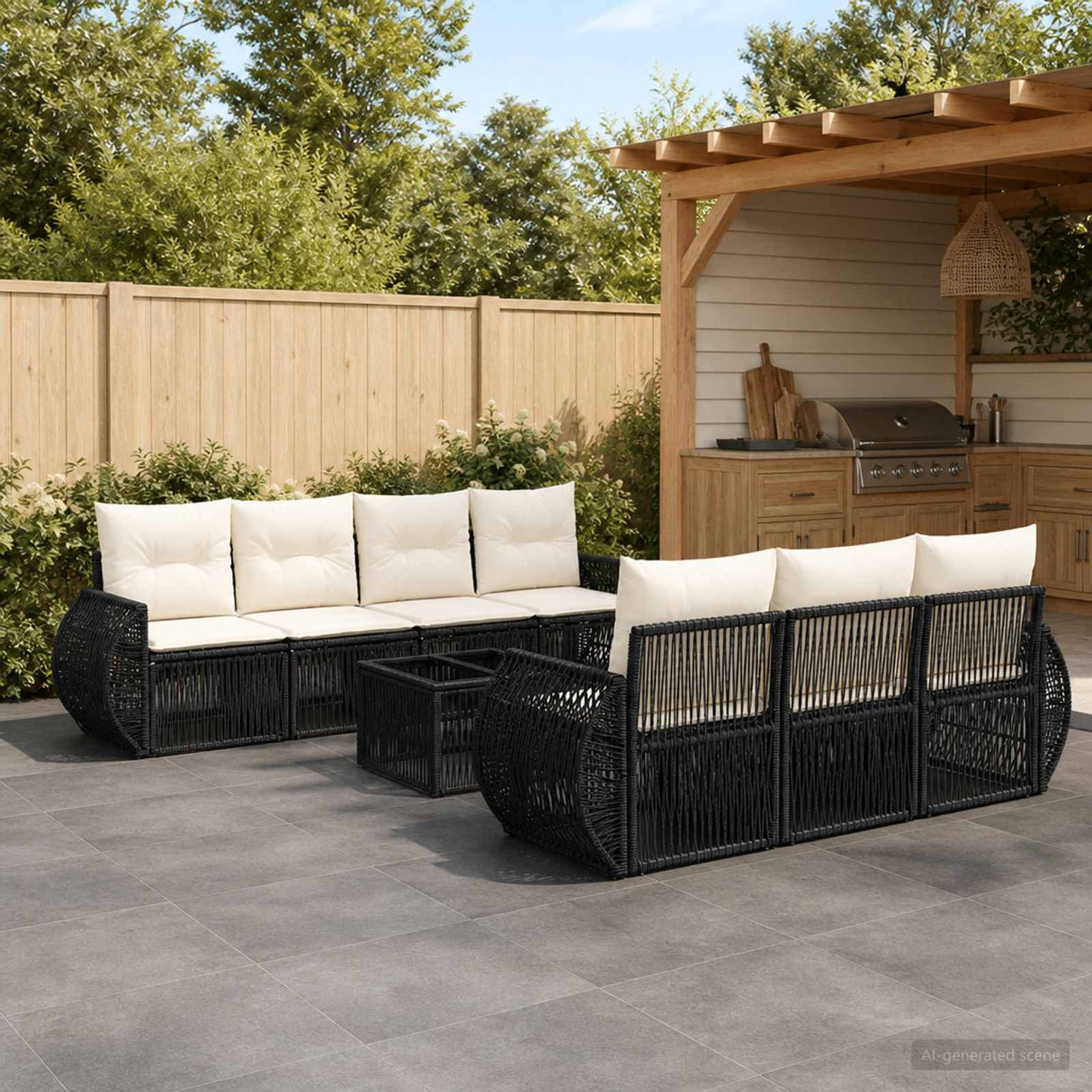 vidaXL Tuinbank Set 8 st Zwart poly rattan