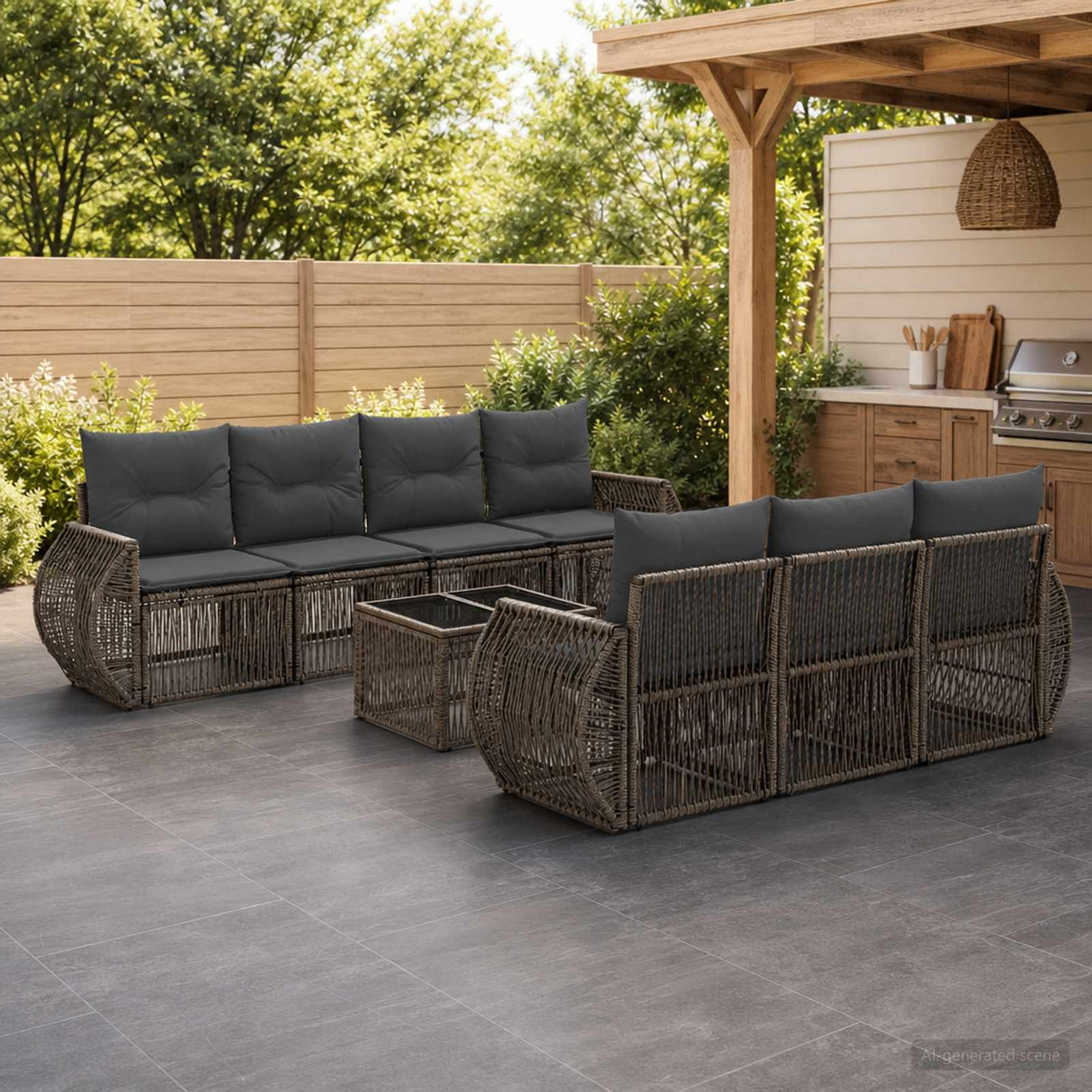 vidaXL Tuinbank Set 8 st Zwart poly rattan