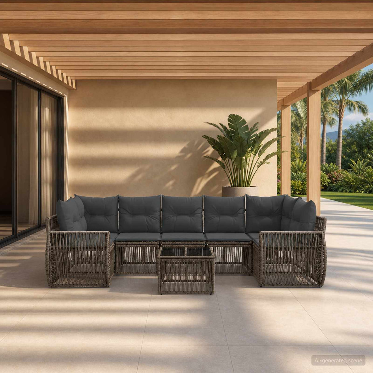 vidaXL Tuinbank Set 8 st Zwart poly rattan