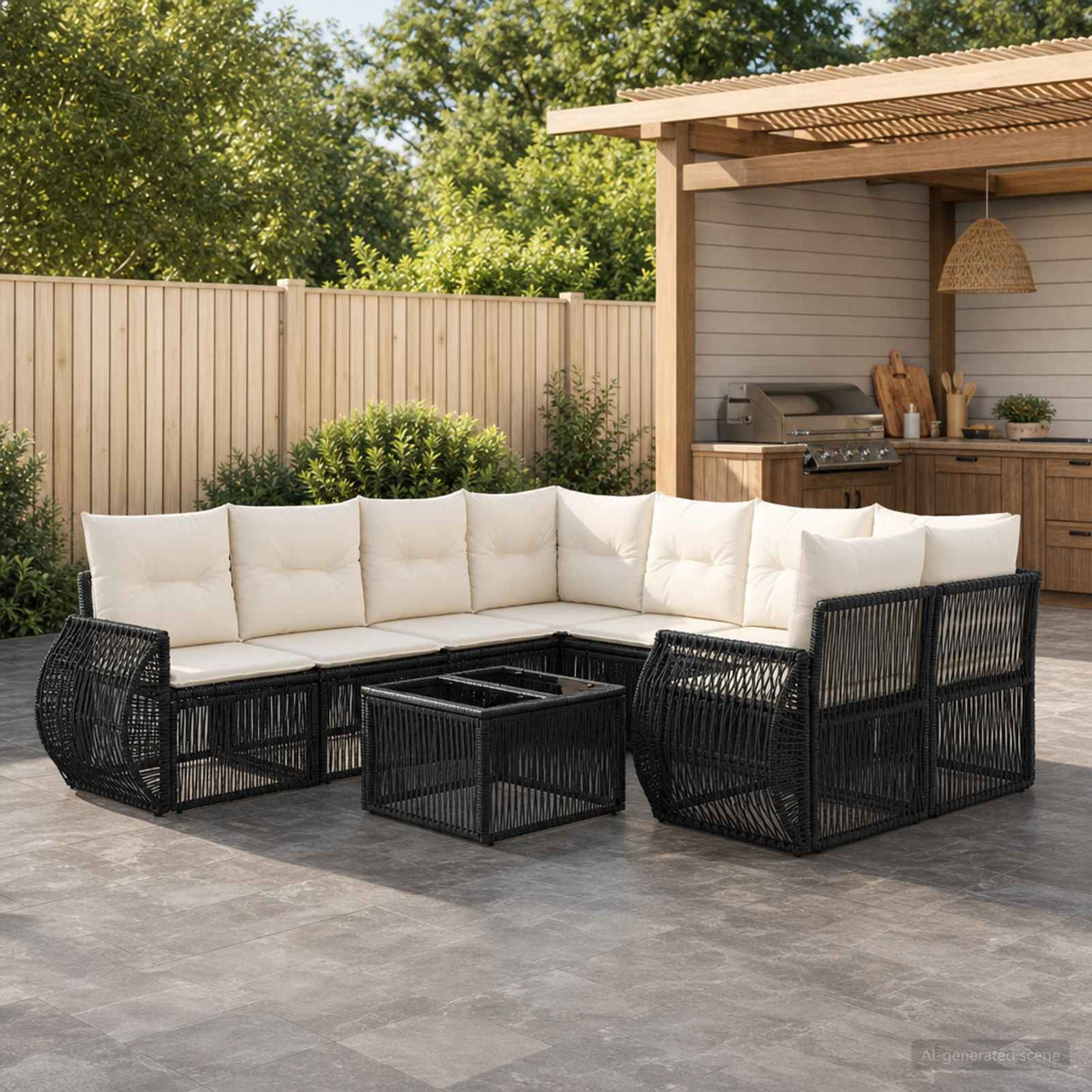 vidaXL Garden Lounge Set 9 Piece Black Polyrattan