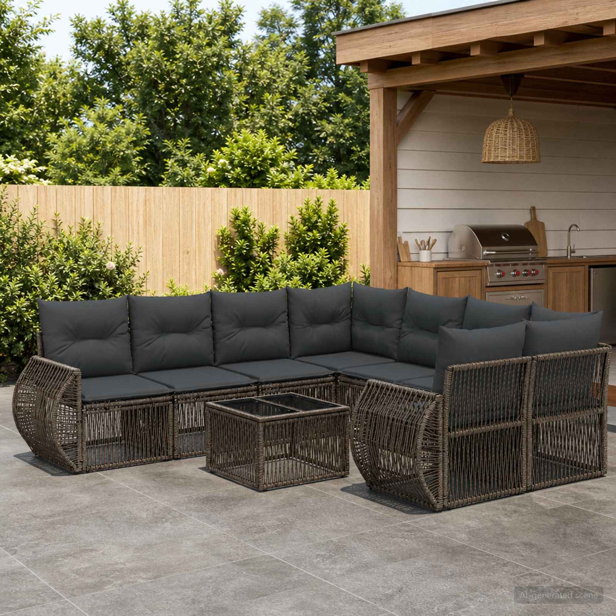 vidaXL Garden Lounge Set 9 Piece Black Polyrattan