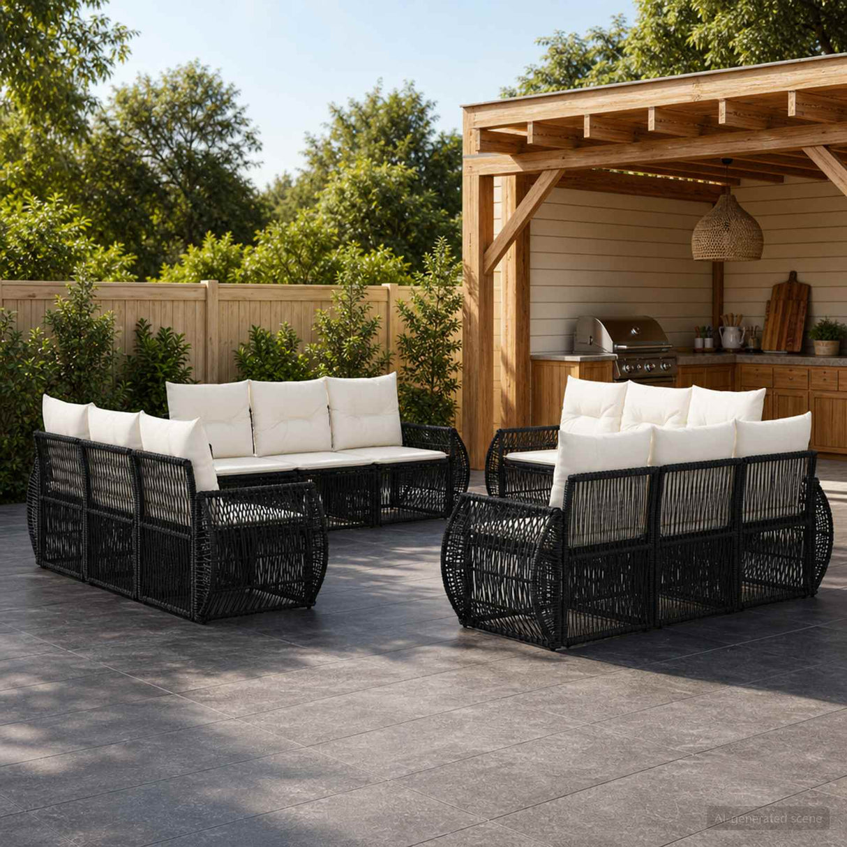 vidaXL Garden Sofa Set 13 pcs Black and Cream White poly rattan
