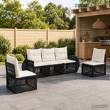 vidaXL Tuinbank Set 6 pcs Zwart en Crème Wit poly rattan