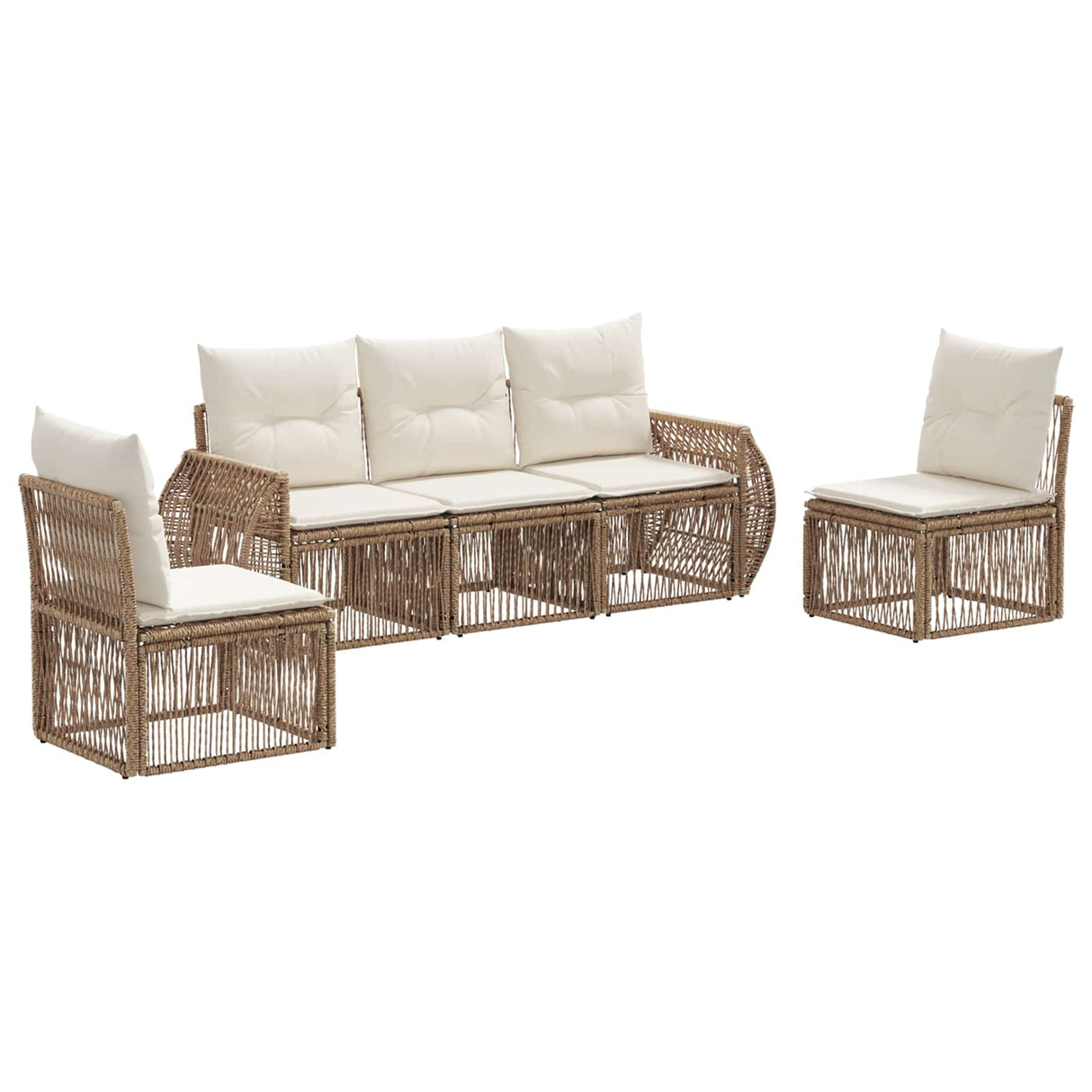 vidaXL Tuinbank Set 6 pcs Zwart en Crème Wit poly rattan