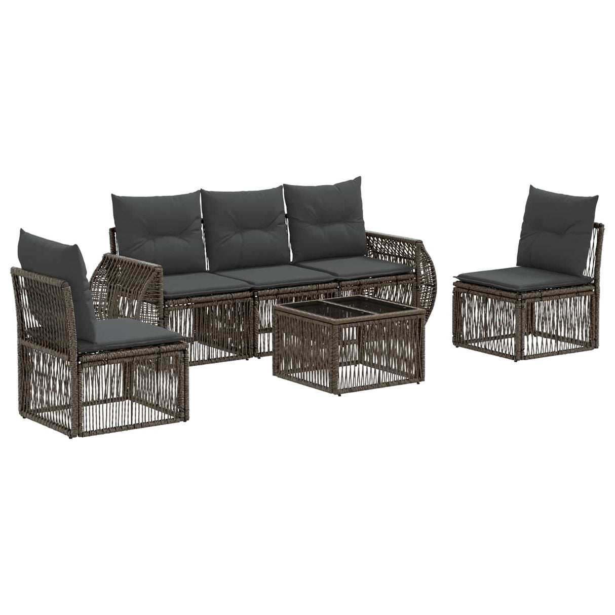 vidaXL Tuinbank Set 6 pcs Zwart en Crème Wit poly rattan