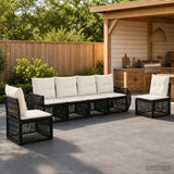 vidaXL Tuinbank Set 7 pcs Zwart en Crème Wit poly rattan