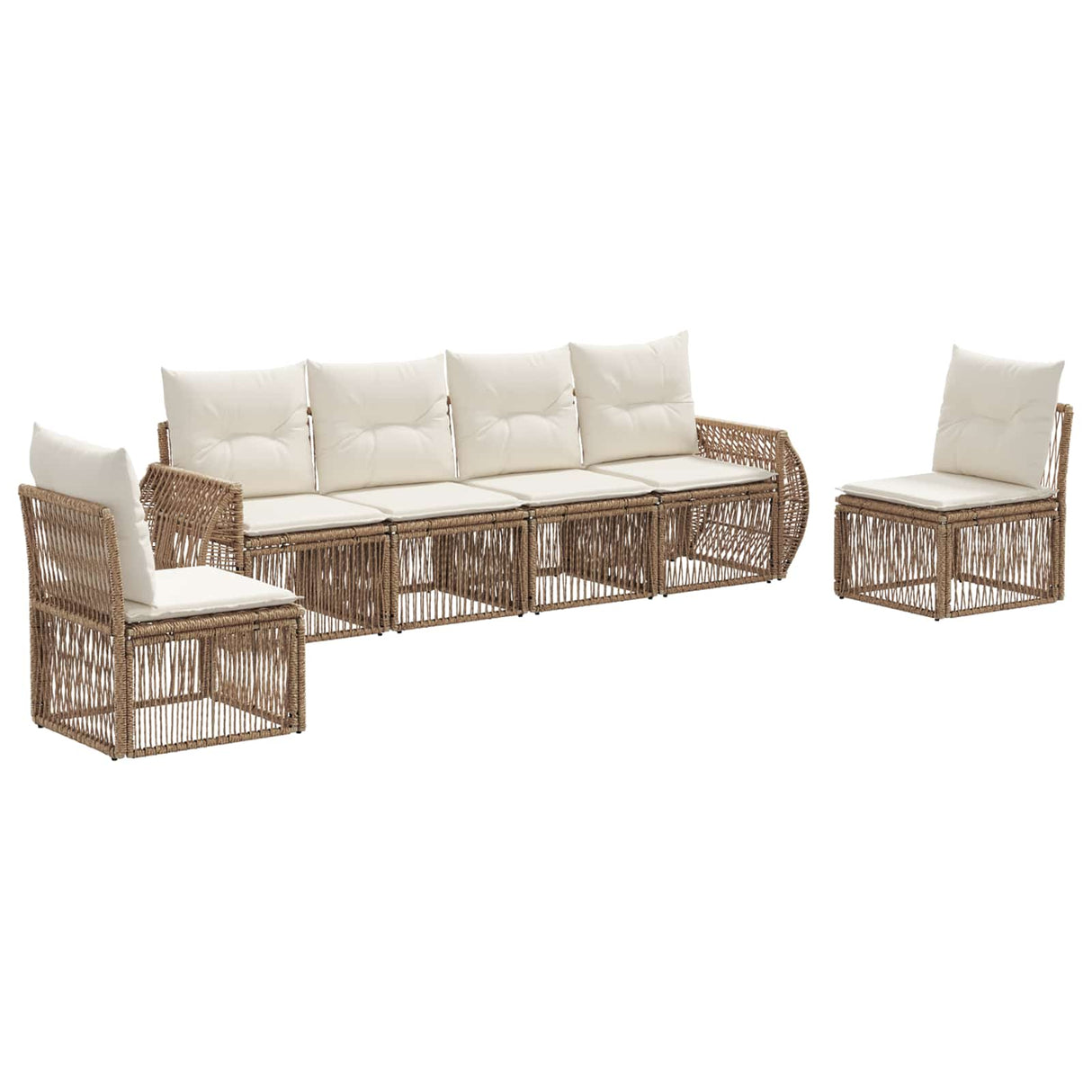 vidaXL Tuinbank Set 7 pcs Zwart en Crème Wit poly rattan