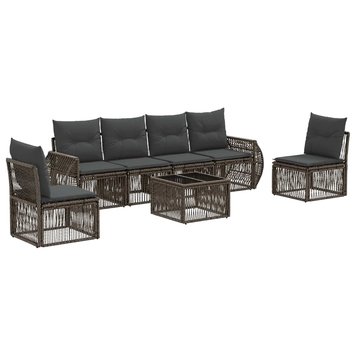 vidaXL Tuinbank Set 7 pcs Zwart en Crème Wit poly rattan