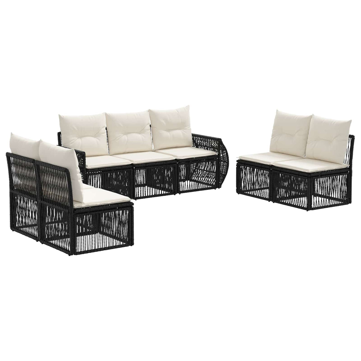 vidaXL Tuinbank Set 8 pcs Zwart en Crème Wit poly rattan