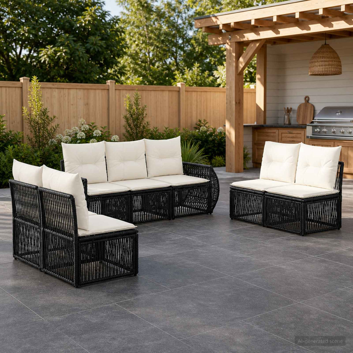vidaXL Tuinbank Set 8 pcs Zwart en Crème Wit poly rattan