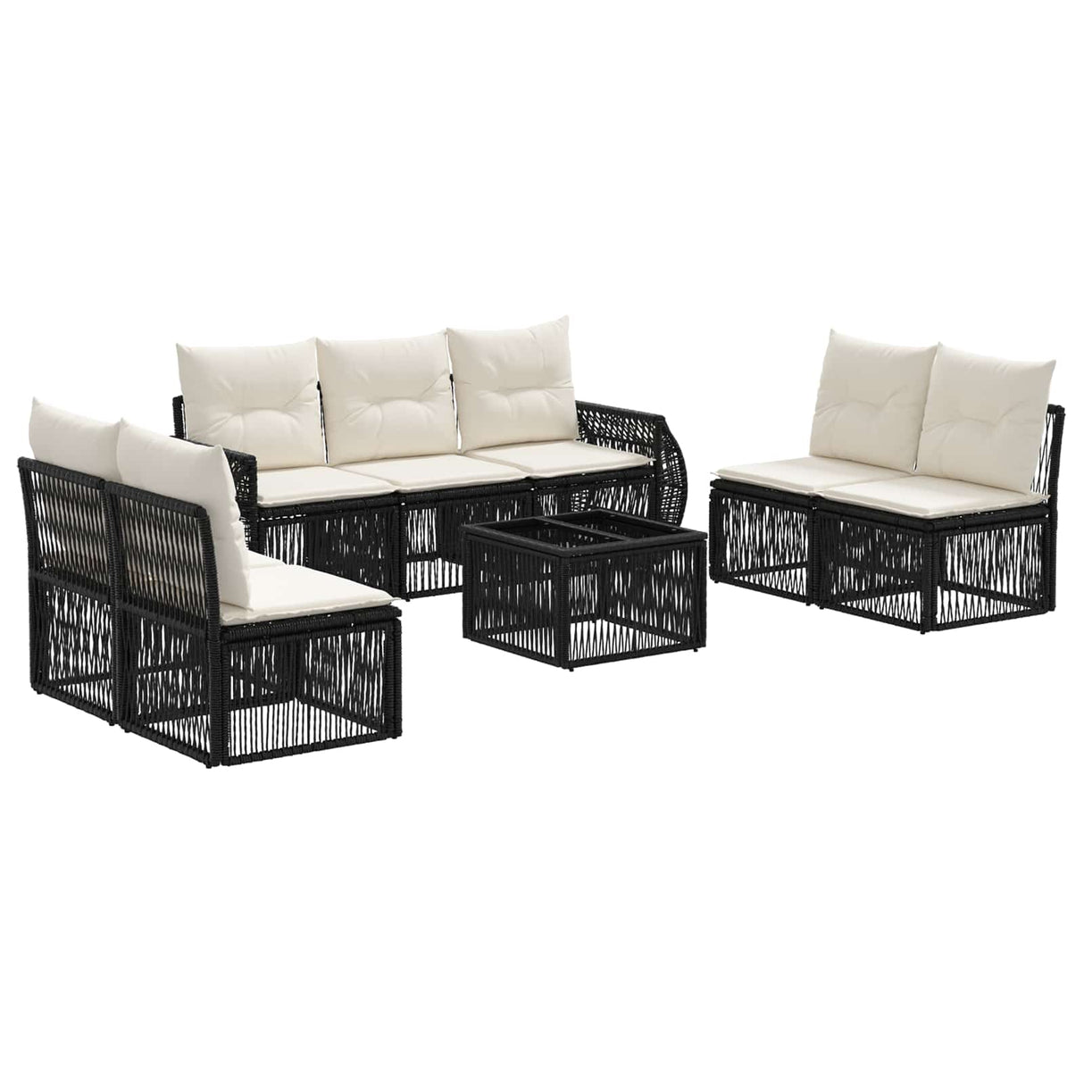 vidaXL Tuinbank Set 8 pcs Zwart en Crème Wit poly rattan