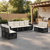 vidaXL Tuinbank Set 9 pcs Zwart en Crème Wit poly rattan