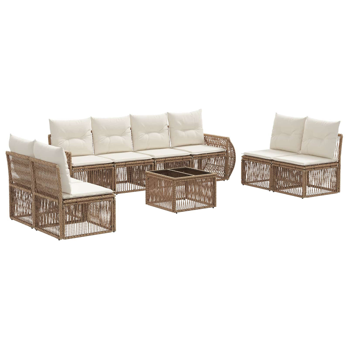 vidaXL Tuinbank Set 9 pcs Zwart en Crème Wit poly rattan