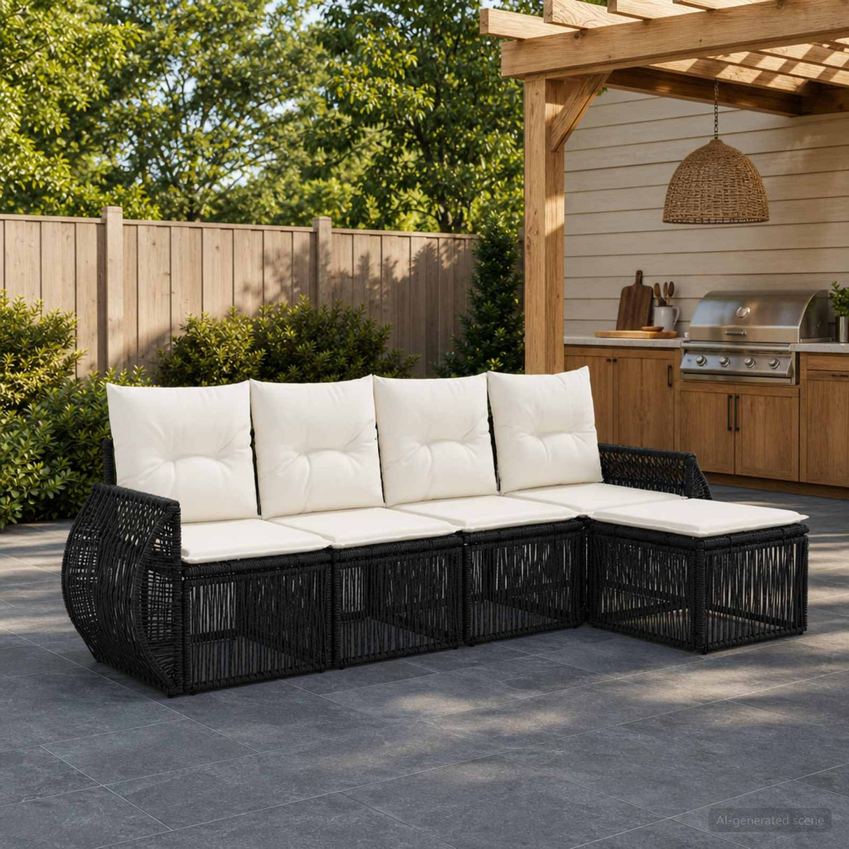 vidaXL Tuinbank Set 6 pcs Zwart en Crème Wit poly rattan