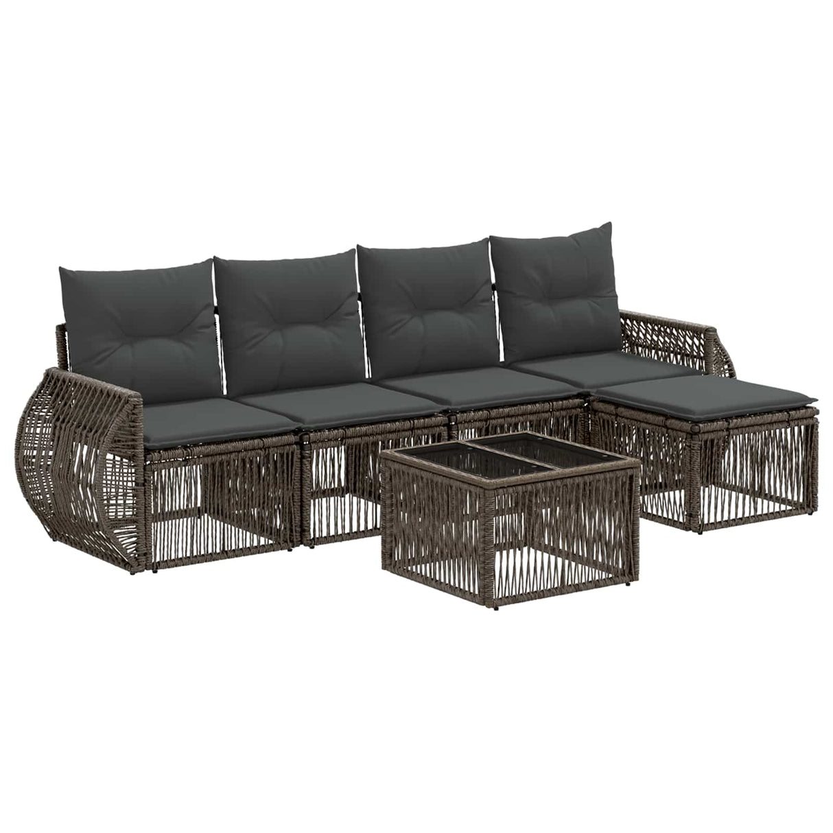 vidaXL Tuinbank Set 6 pcs Zwart en Crème Wit poly rattan