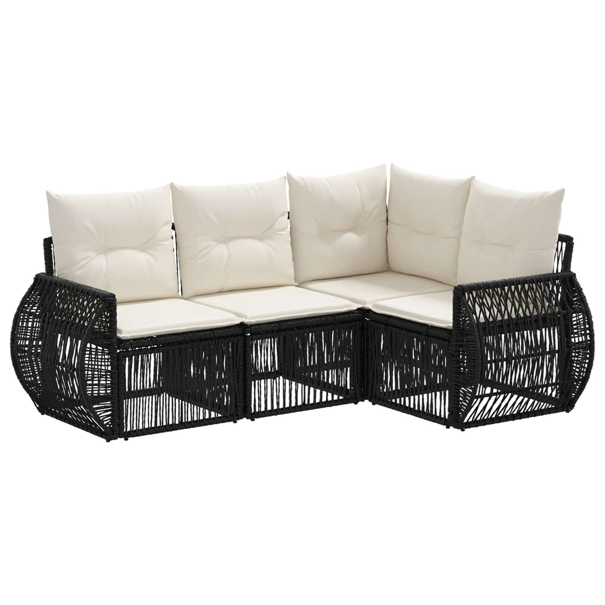 vidaXL Tuinbank Set 5 pcs Zwart en Crème Wit poly rattan