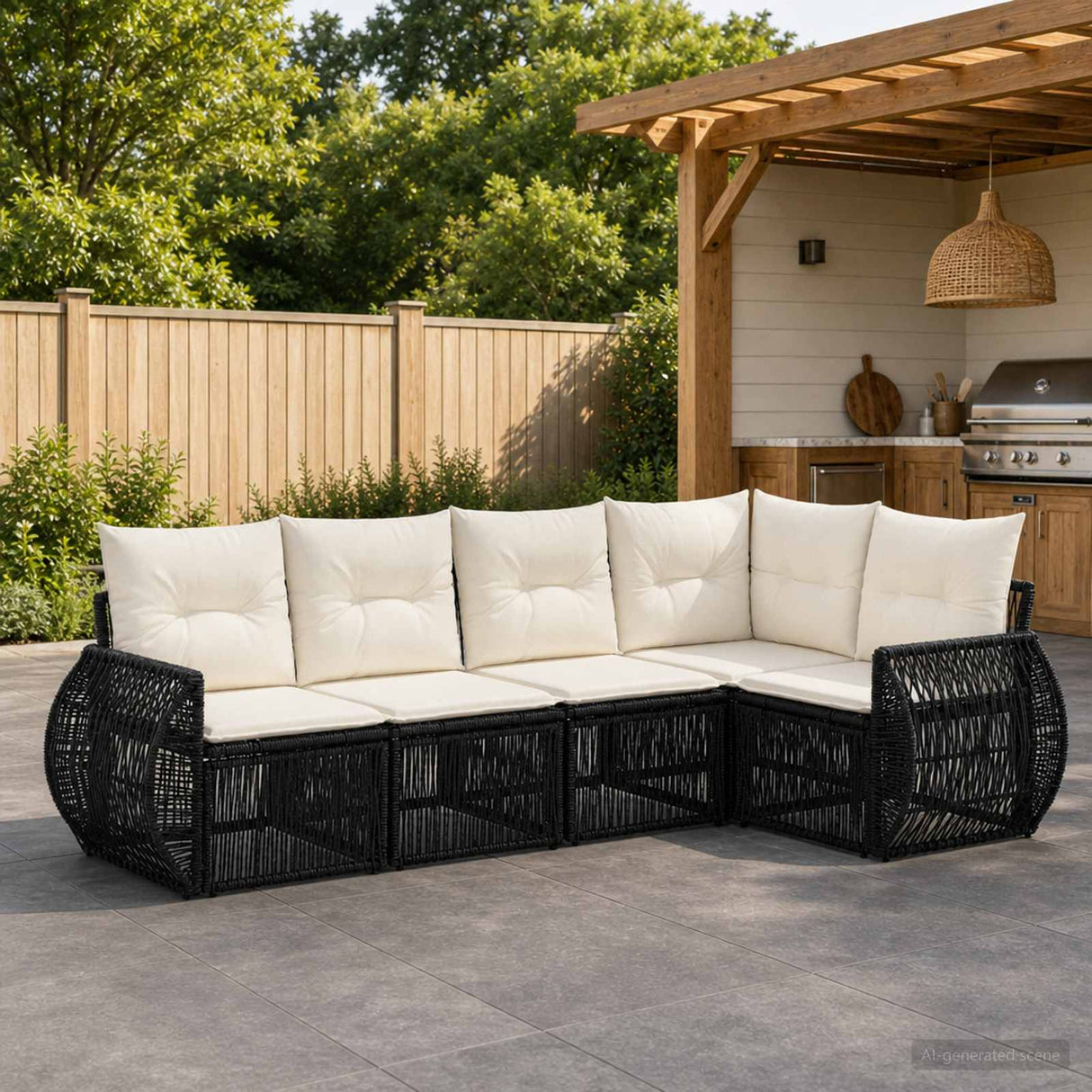 vidaXL Tuinbank Set 6 pcs Zwart en Crème Wit poly rattan
