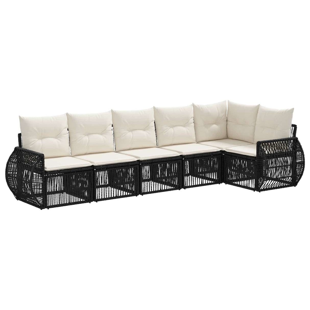 vidaXL Tuinbank Set 7 pcs Zwart en Crème Wit poly rattan