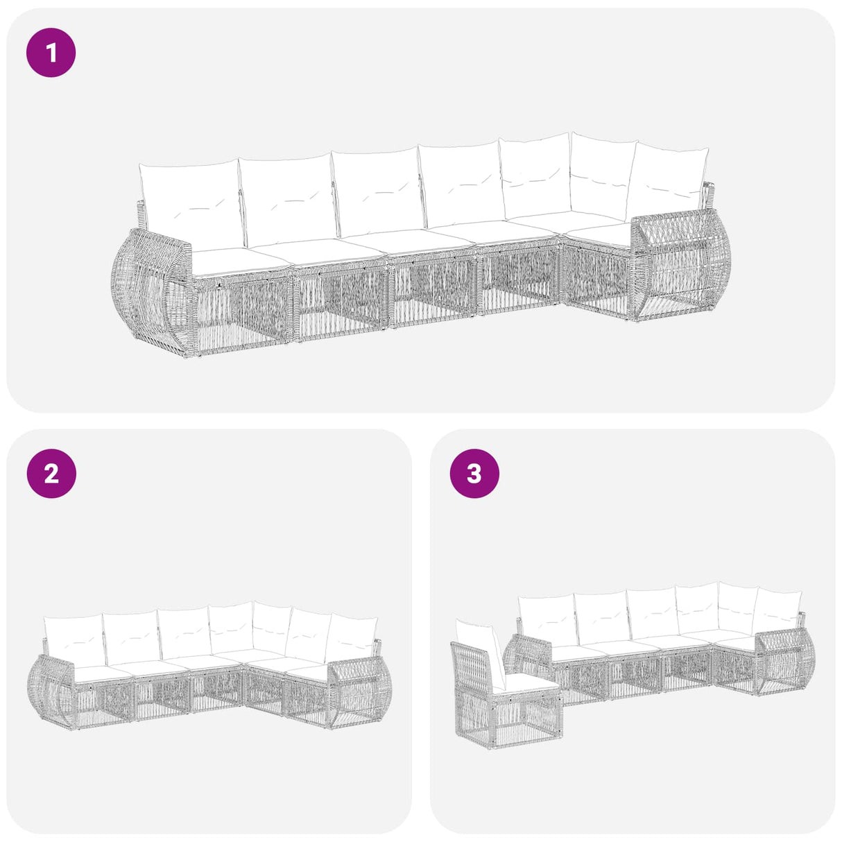 vidaXL Tuinbank Set 7 pcs Zwart en Crème Wit poly rattan