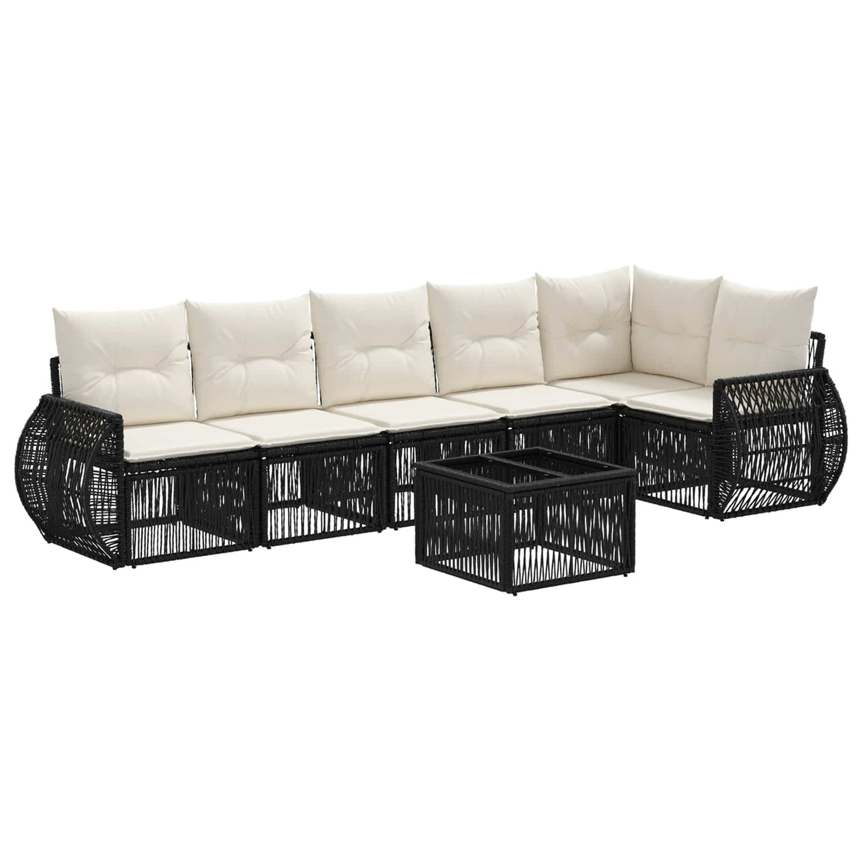 vidaXL Tuinbank Set 7 pcs Zwart en Crème Wit poly rattan