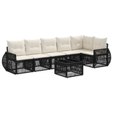 vidaXL Tuinbank Set 7 pcs Zwart en Crème Wit poly rattan
