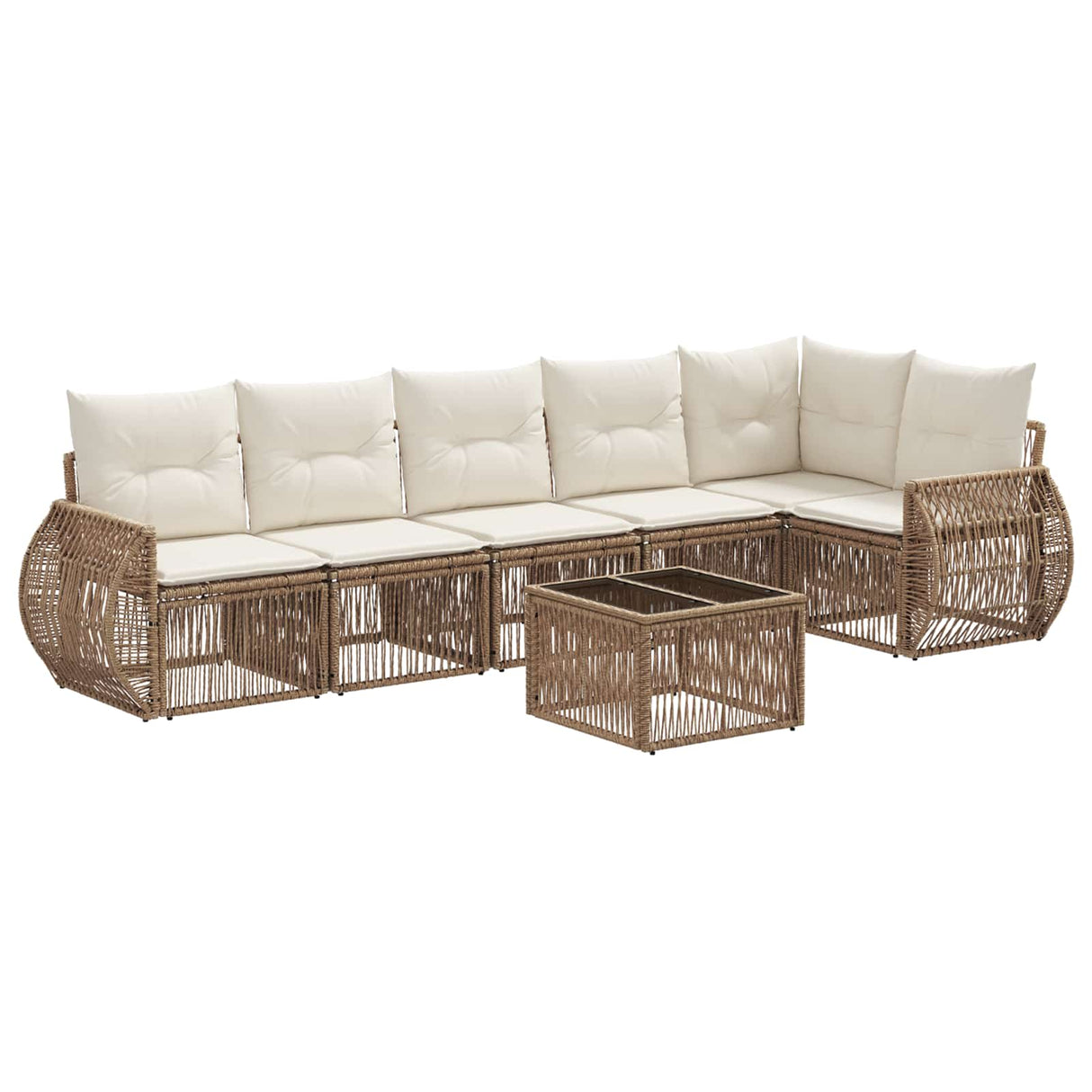vidaXL Tuinbank Set 7 pcs Zwart en Crème Wit poly rattan