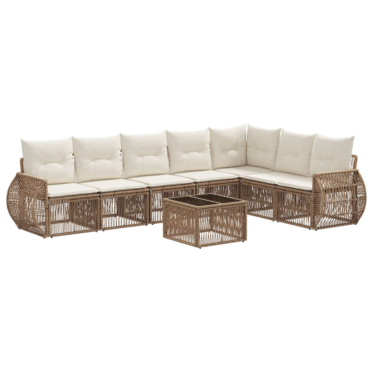 vidaXL Tuinbank Set 8 pcs Zwart en Crème Wit poly rattan
